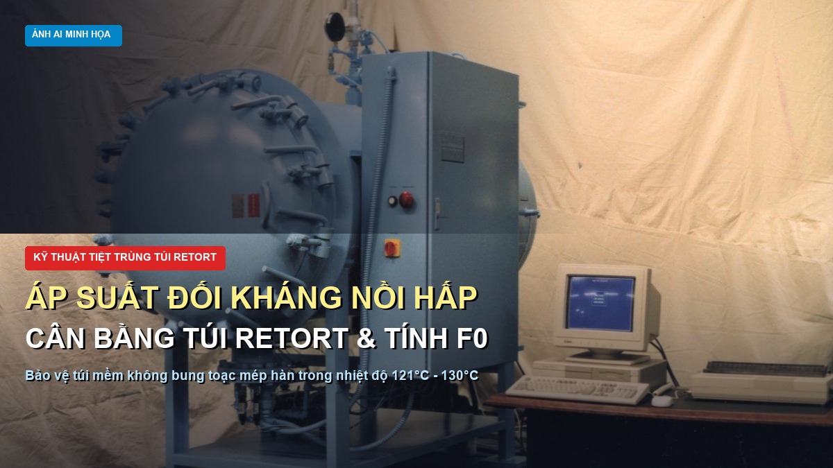 Áp suất đối kháng tiệt trùng Retort cân bằng áp suất nồi hấp và tính toán giá trị F0 cho túi mềm
