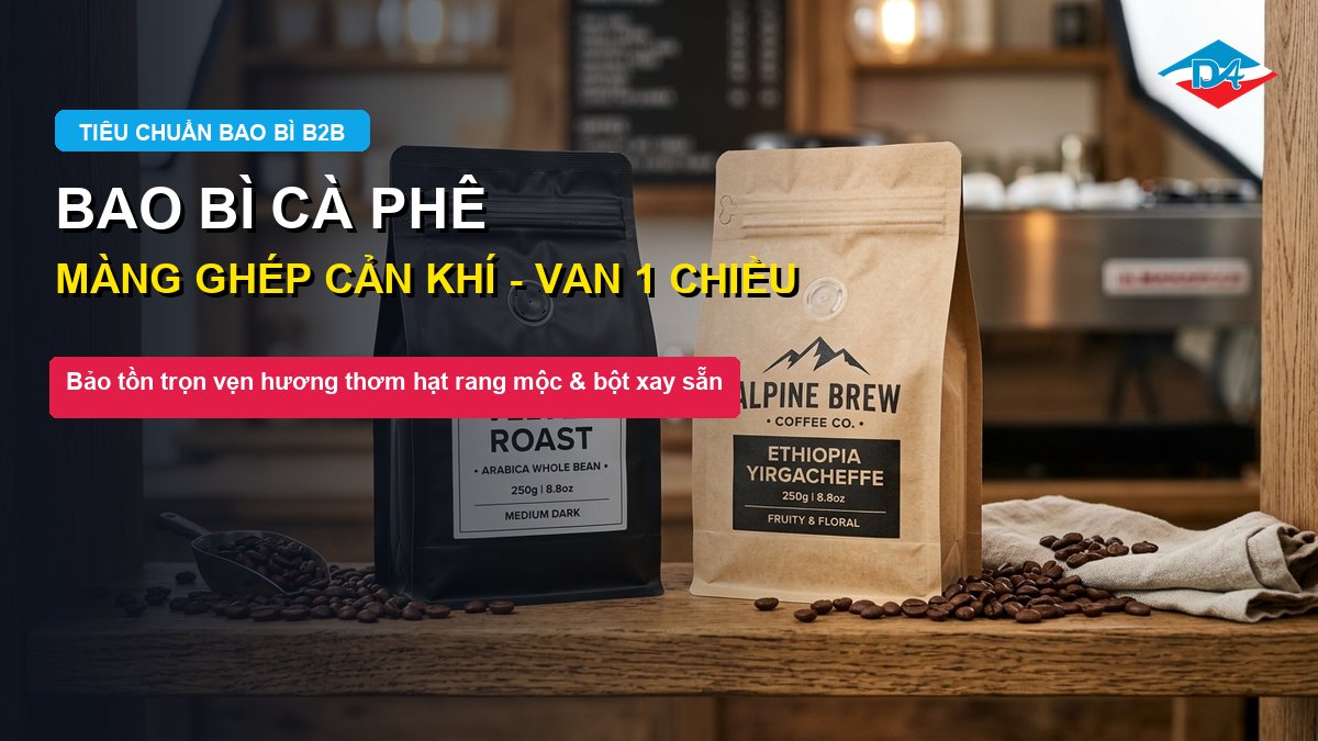 bao bì cà phê màng ghép van một chiều chuẩn xuất khẩu đông âu packing