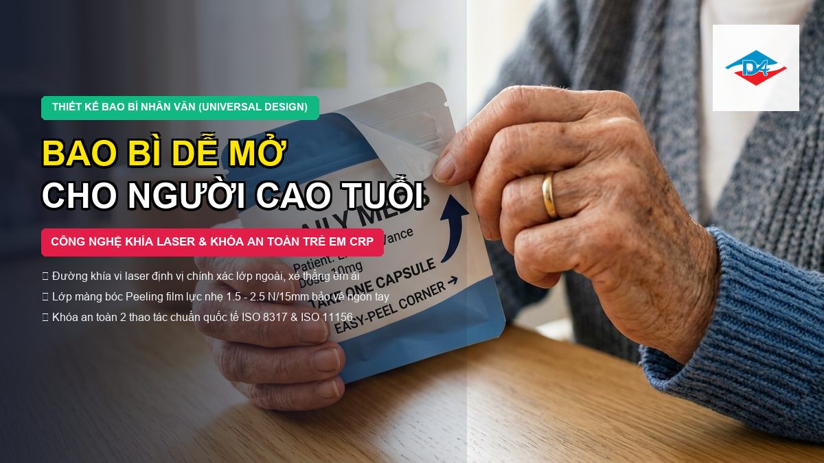 Bao bì dễ mở người cao tuổi xu hướng thiết kế nhân văn và chuẩn khóa an toàn CRP Đông Âu Packing