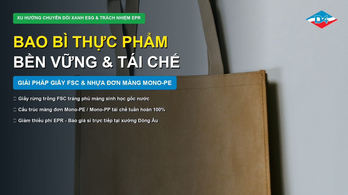 Bao bì thực phẩm bền vững xu hướng chuyển đổi xanh ESG giải pháp giấy FSC và màng đơn Mono-PE tái chế