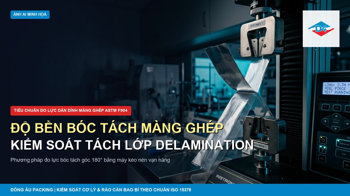 Độ bền bóc tách màng ghép ASTM F904 đo lực dán dính kiểm soát tách lớp delamination Đông Âu Packing