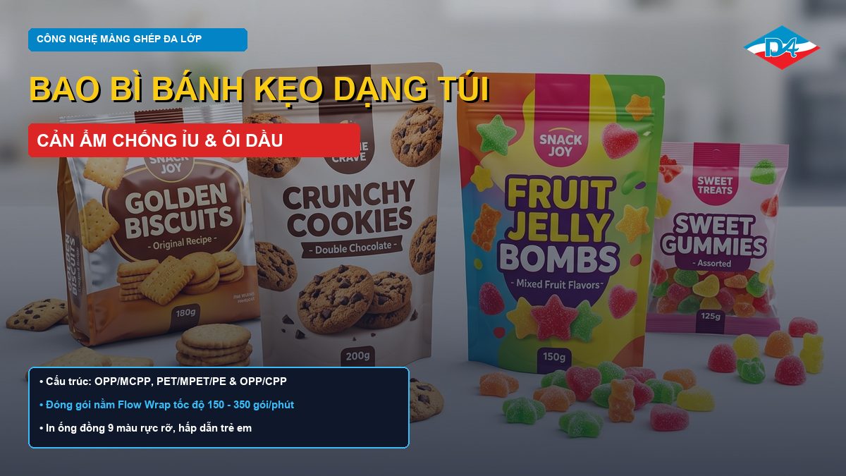 Bao bì bánh kẹo dạng túi màng ghép cản ẩm chống ỉu