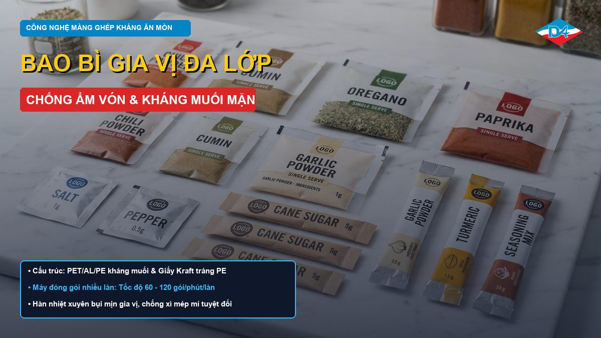 Bao bì gia vị dạng gói màng ghép đa lớp chống ẩm và ăn mòn muối