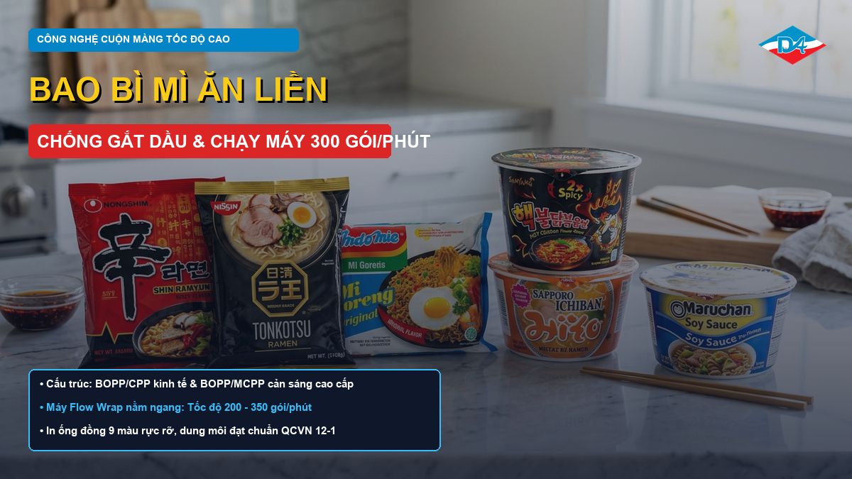 Bao bì mì ăn liền màng cuộn tốc độ cao chống gắt dầu và ẩm mốc