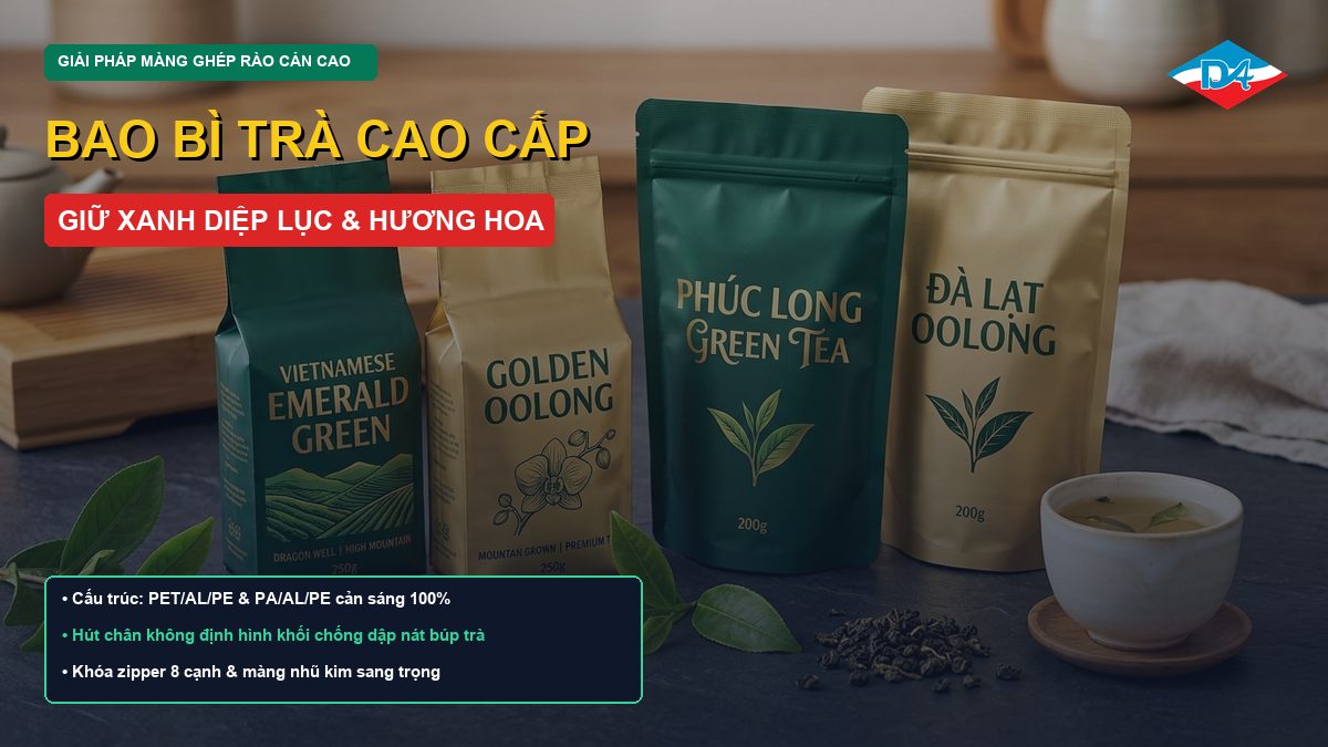 Bao bì trà cao cấp màng ghép giữ xanh diệp lục và hương hoa