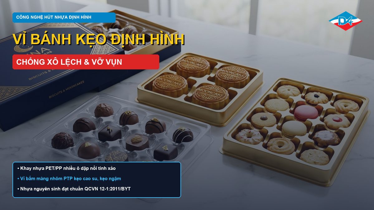 Vỉ bánh kẹo định hình khay nhựa hút chân không và vỉ bấm