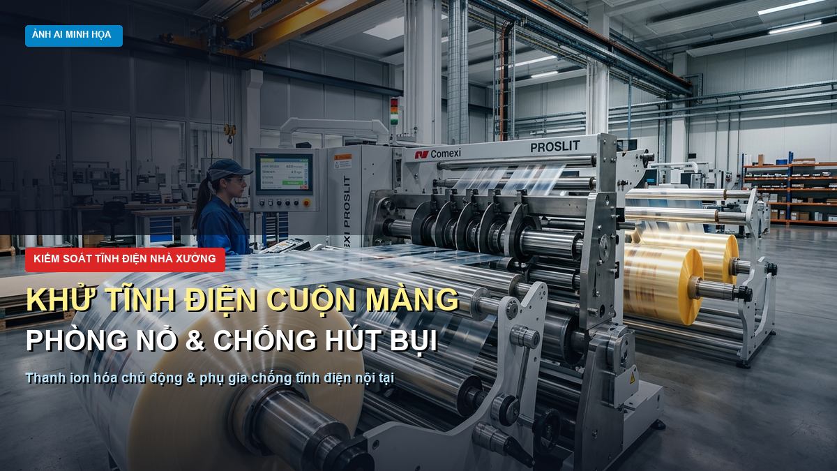 Khử tĩnh điện cuộn màng bao bì ngăn ngừa rủi ro bám bụi bột thuốc và lỗi bốc cháy đóng gói
