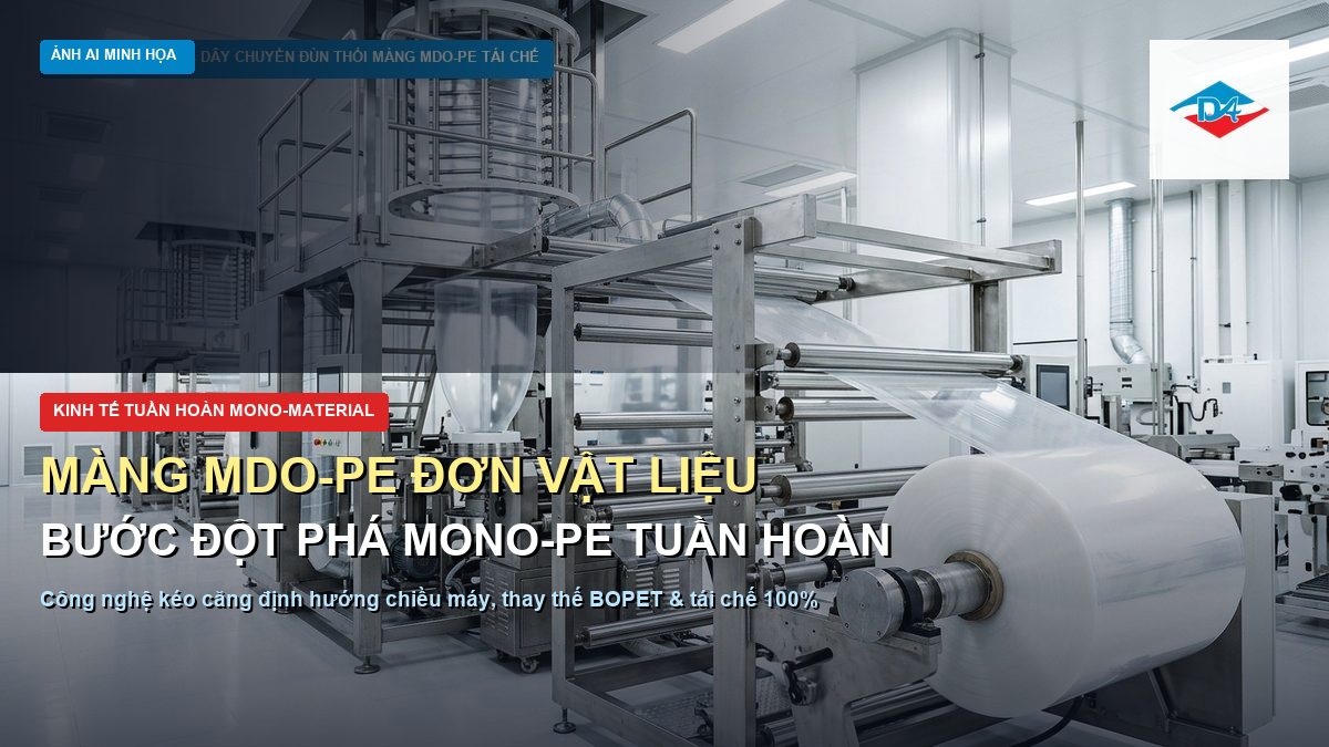 Màng MDO-PE bao bì đơn vật liệu công nghệ kéo căng định hướng cho cấu trúc Mono-PE tuần hoàn