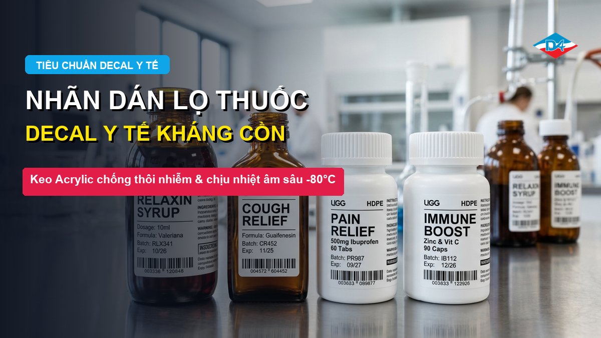 nhãn dán lọ thuốc siro và lọ nhựa dược phẩm chuẩn y tế