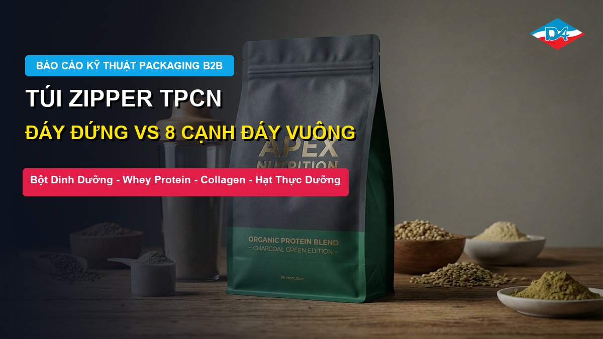 Túi zipper cho thực phẩm chức năng so sánh đáy đứng và 8 cạnh bảo quản bột dinh dưỡng