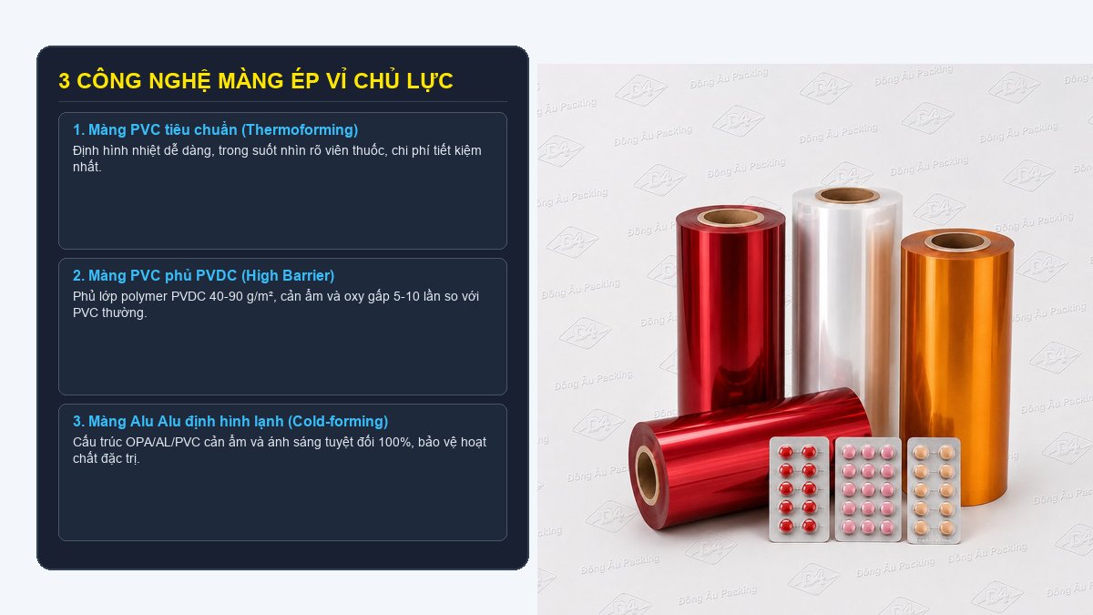 Các loại màng ép vỉ thuốc gồm màng PVC màng PVC PVDC và màng Alu Alu Đông Âu Packing
