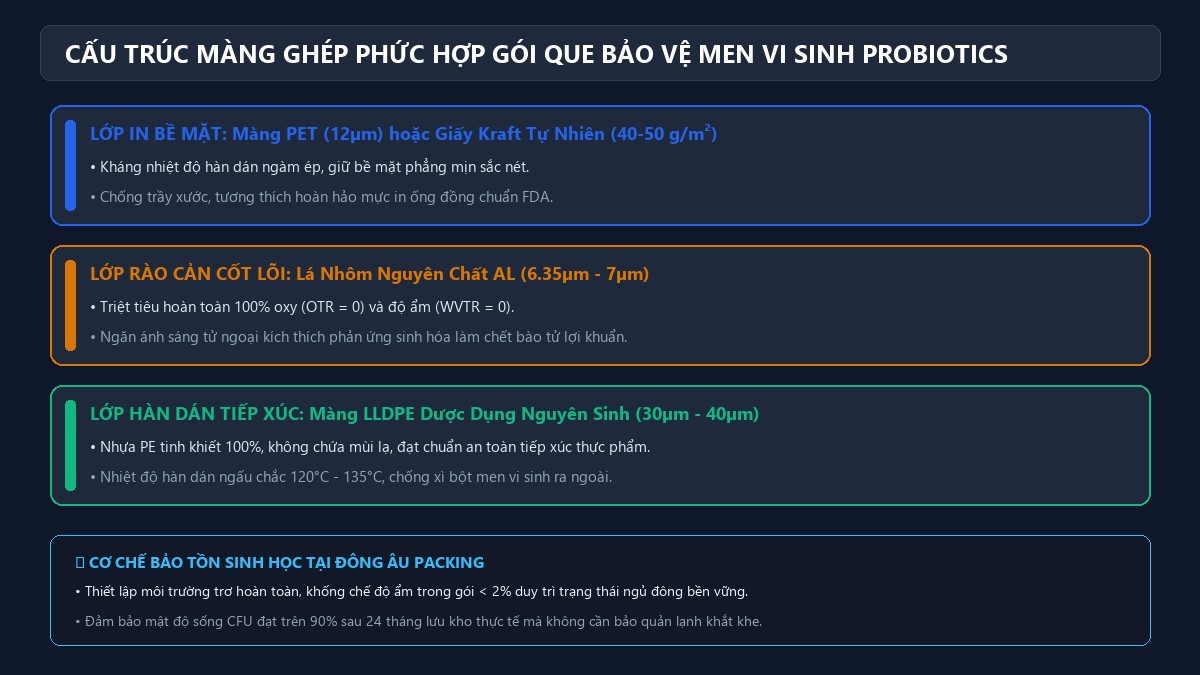 Sơ đồ cấu trúc đa lớp màng ghép phức hợp gói que bảo vệ men vi sinh Probiotics