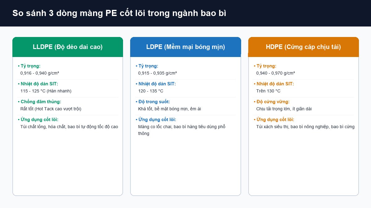 So sánh đặc tính kỹ thuật 3 dòng màng PE phổ biến LDPE LLDPE và HDPE trong sản xuất bao bì