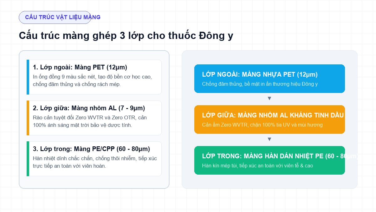 Sơ đồ cấu trúc màng ghép PET AL PE cản ẩm Zero WVTR bảo vệ viên hoàn