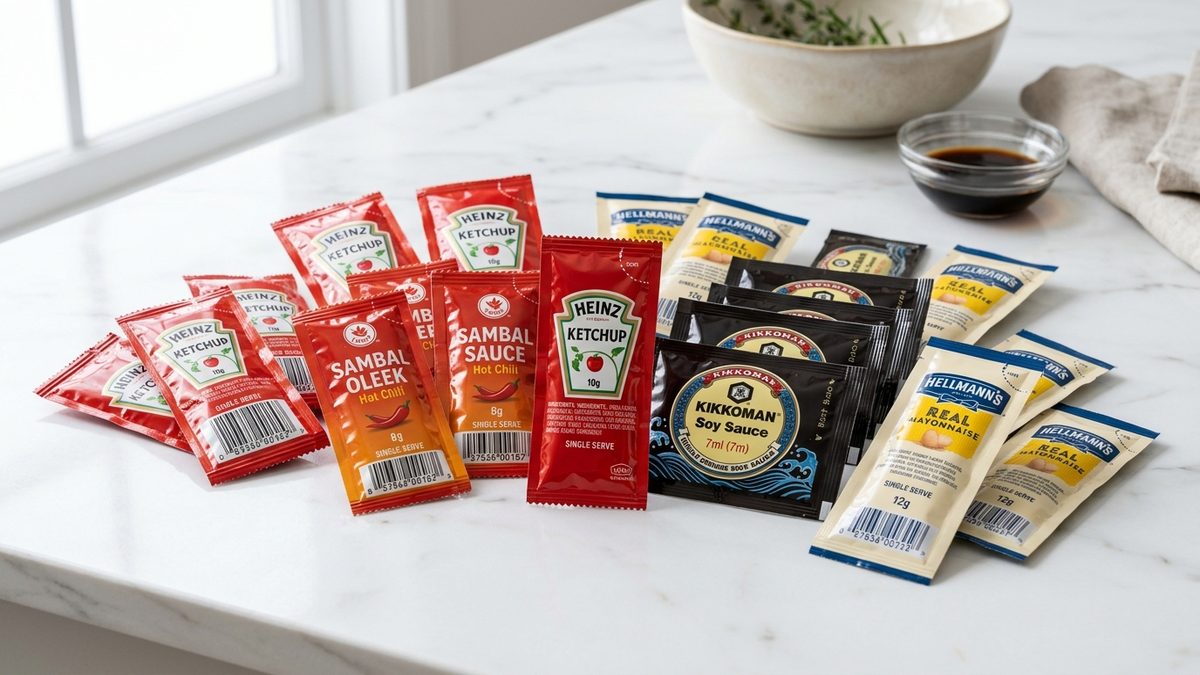 Các mẫu bao bì nước sốt sachet tương ớt tương cà và sốt chấm ăn liền