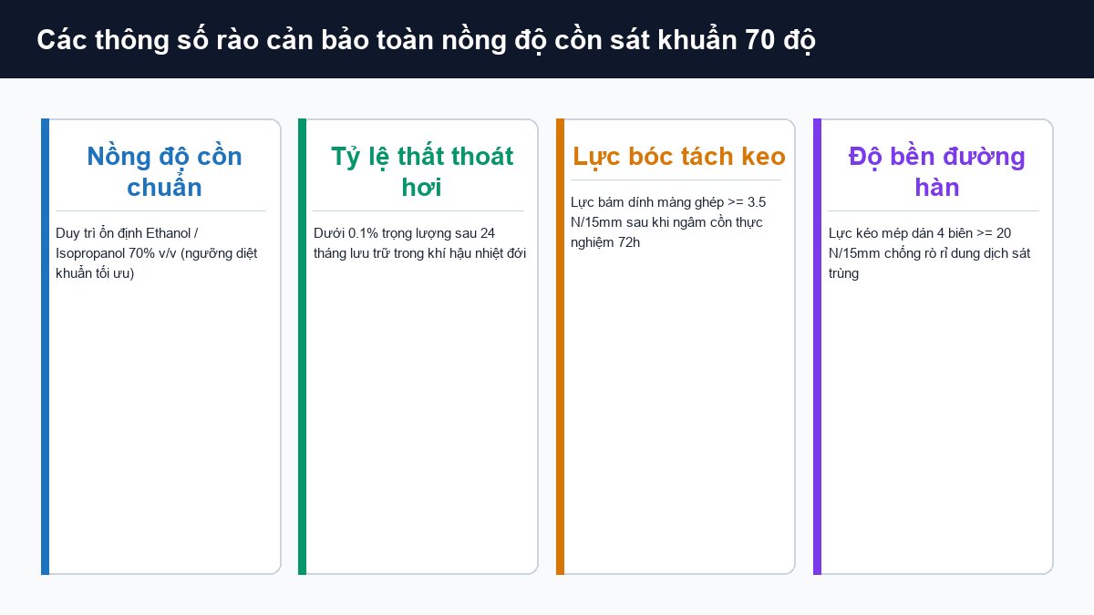Thông số duy trì nồng độ cồn 70 độ tỷ lệ thất thoát và lực kéo mối hàn bao bì khăn cồn
