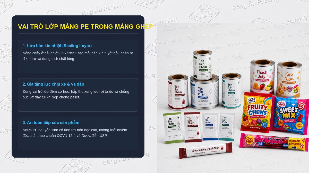 Mẫu bao bì màng ghép phức hợp thực tế có lớp hàn dán nhiệt PE trong cùng sản xuất tại Đông Âu Packing
