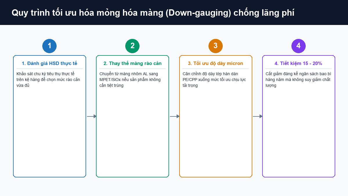 Quy trình 4 bước tối ưu hóa mỏng hóa màng Down-gauging cắt giảm 15 đến 20 phần trăm chi phí