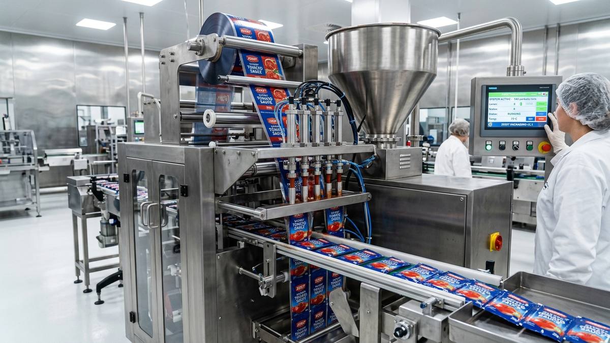 Máy đóng gói bao bì nước sốt dạng lỏng nhiều làn tốc độ cao trong phòng sạch