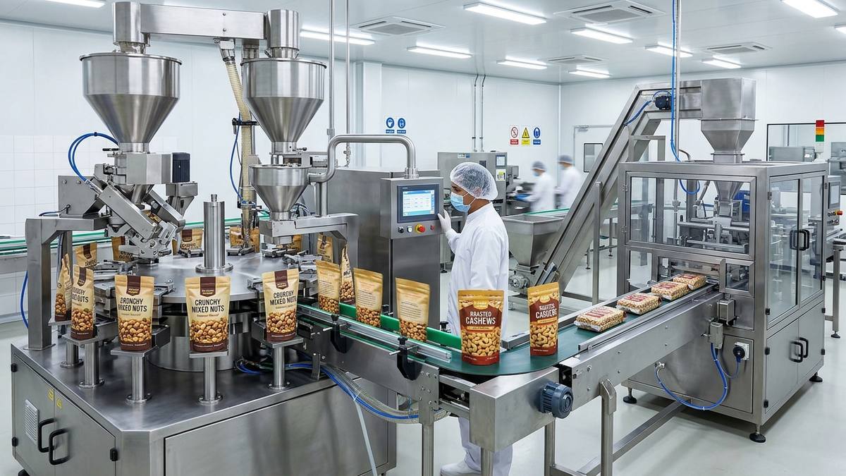 Máy đóng gói bao bì hạt sấy tự động dạng túi định hình sẵn và hút chân không
