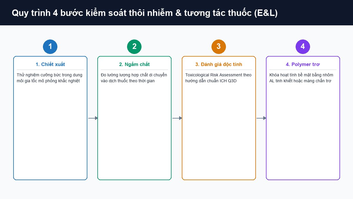 Quy trình 4 bước nghiên cứu tương tác thuốc và kiểm soát thôi nhiễm E and L theo chuẩn ICH Q3D