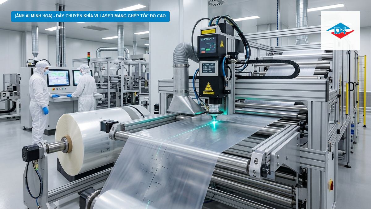 Dây chuyền máy gia công khía rãnh vi laser trên màng ghép tốc độ cao tại nhà máy phòng sạch