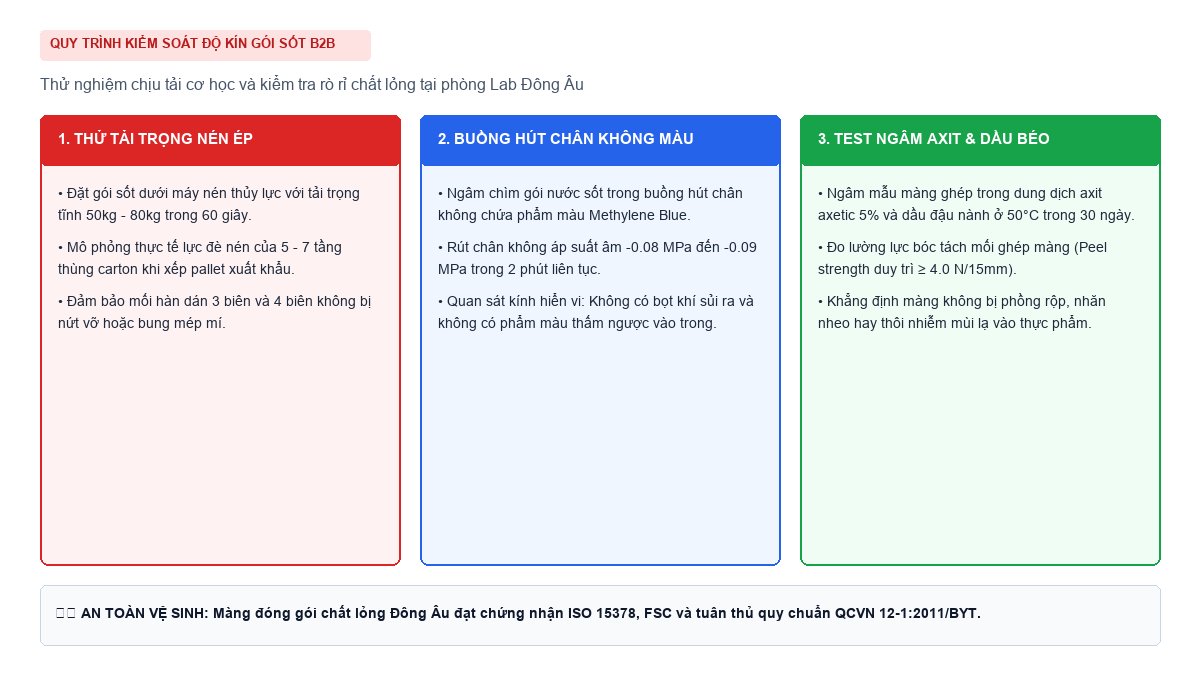 Quy trình kiểm tra thử nghiệm nén ép và buồng hút chân không bao bì nước sốt