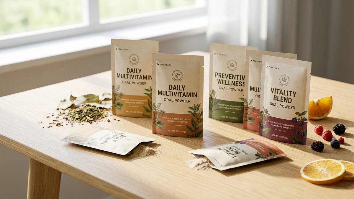 Mẫu gói sachet men vi sinh bột hòa tan bảo vệ chất lượng vi sinh vật đường ruột