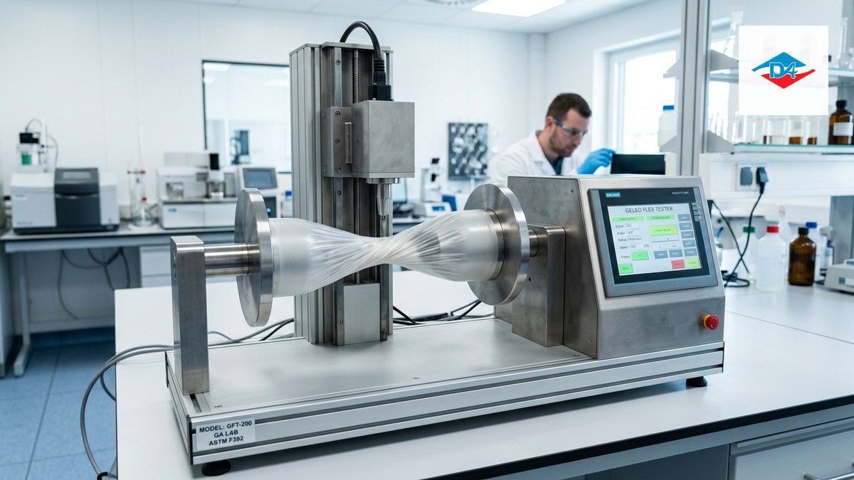 Thiết bị thử nghiệm độ bền uốn xoắn Gelbo Flex Tester tự động trong phòng kiểm nghiệm chất lượng bao bì