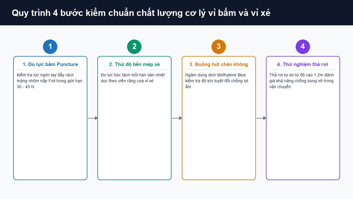 Quy trình 4 bước kiểm tra lực bấm màng nhôm và thử độ kín buồng chân không