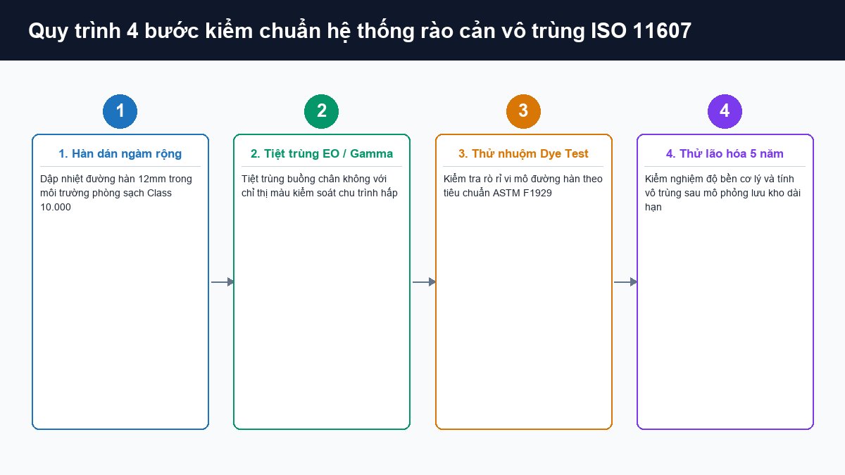 Quy trình kiểm chuẩn ISO 11607 hàn dán tiệt trùng thử nhuộm màu và thử lão hóa