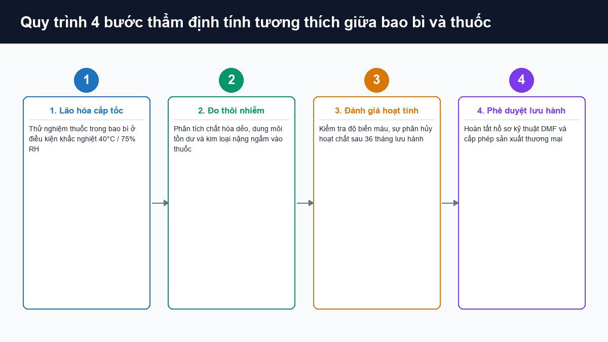 Quy trình thẩm định tương thích lão hóa cấp tốc kiểm tra thôi nhiễm và cấp phép DMF thuốc