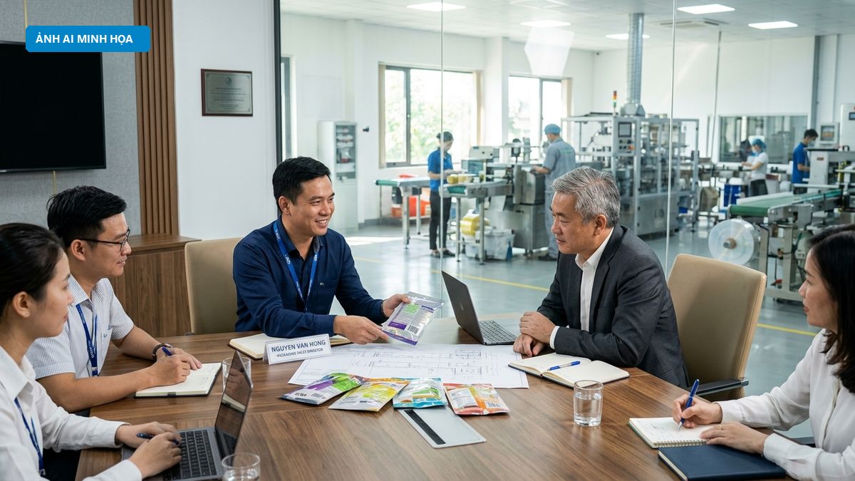 Buổi tư vấn kỹ thuật và ký kết hợp đồng gia công bao bì tại phòng họp nhà máy