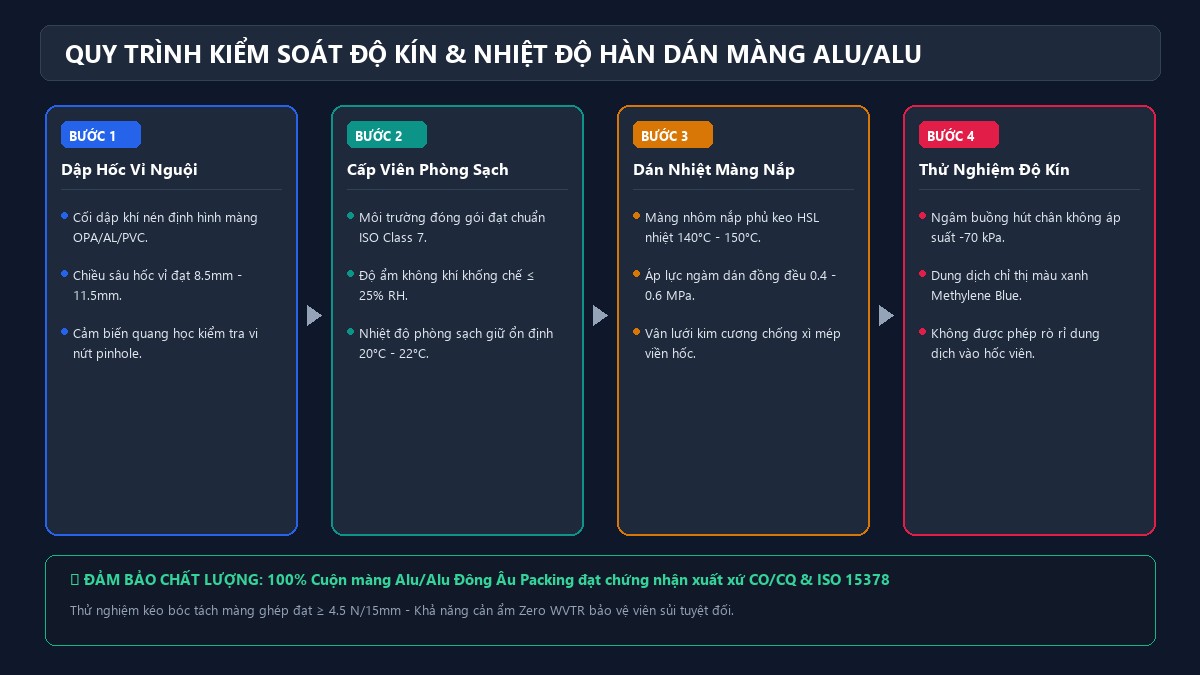 Sơ đồ 4 bước kiểm soát độ kín đường hàn dán màng Alu Alu phòng sạch
