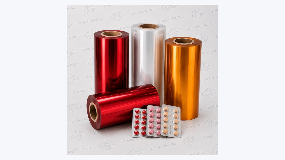 Cuộn màng PVC PVDC ép vỉ viên nang đa màu sắc và vỉ thuốc mẫu Đông Âu Packing