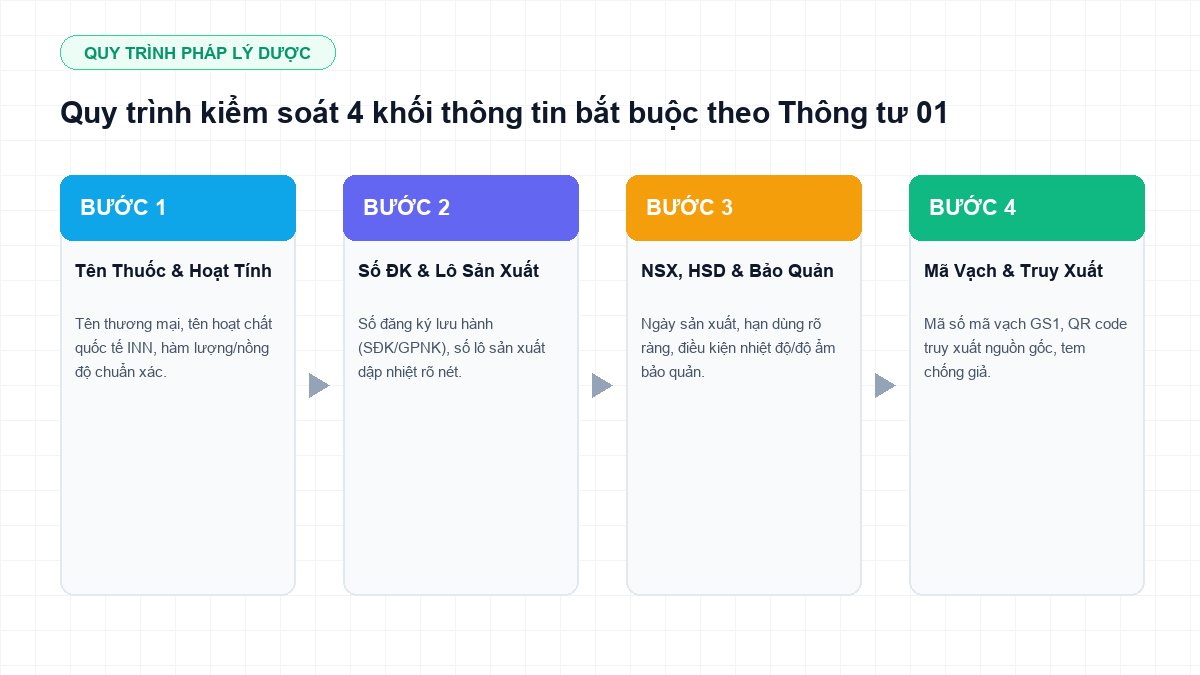 quy trình kiểm soát 4 khối thông tin ghi nhãn thuốc Thông tư 01