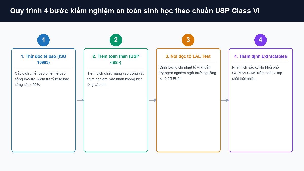 Quy trình 4 bước kiểm nghiệm an toàn sinh học cấy mô độc tính toàn thân Endotoxin và Extractables