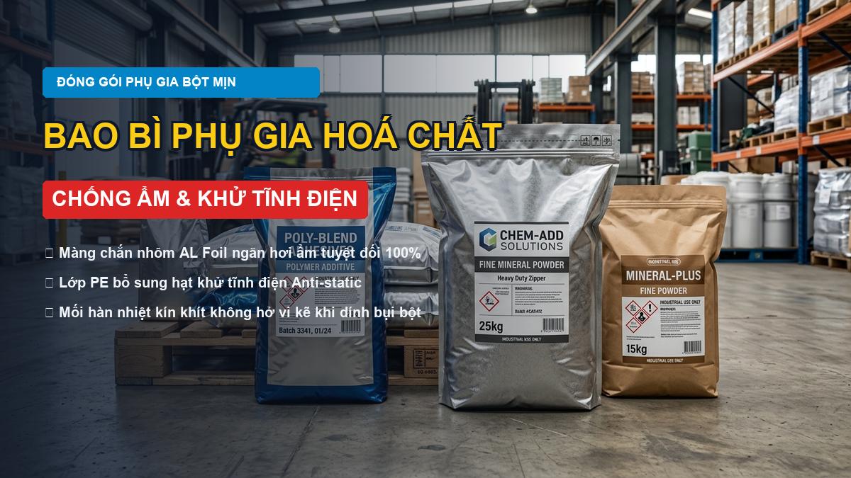 Sản xuất bao bì phụ gia hoá chất công nghiệp dạng bột mịn chống ẩm và khử tĩnh điện