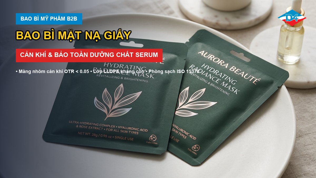 Bao bì mặt nạ giấy cản khí giữ ẩm trọn vẹn dưỡng chất serum
