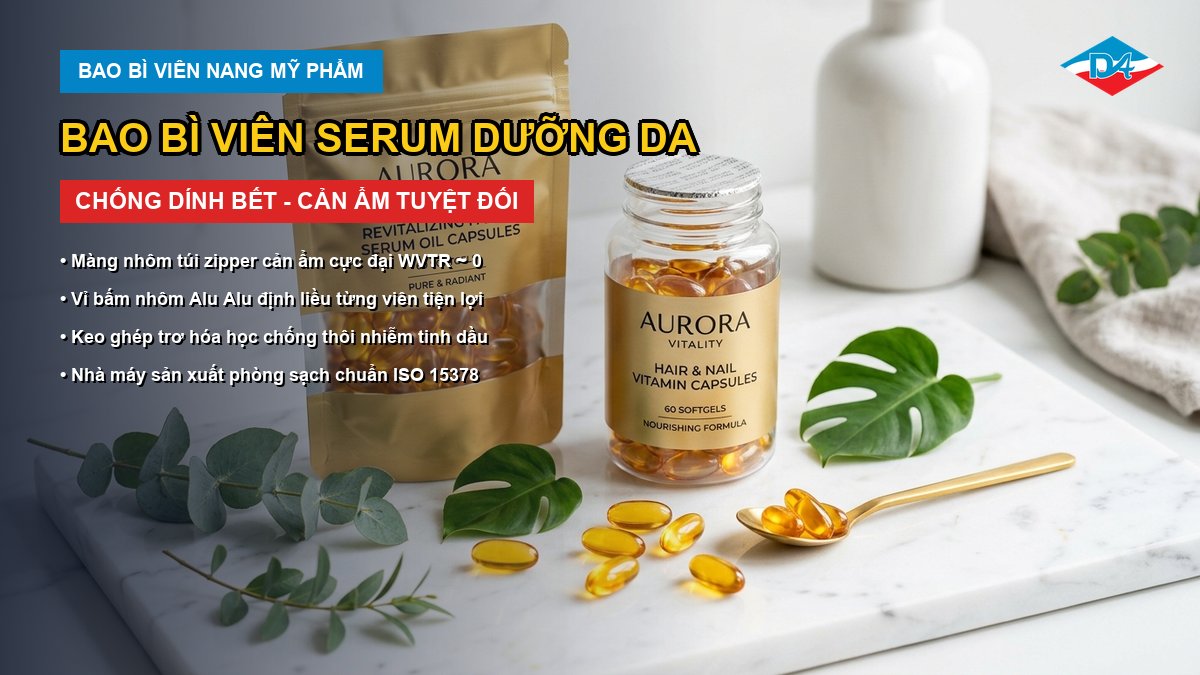 bao bì viên serum dưỡng da chống dính bết màng nhôm