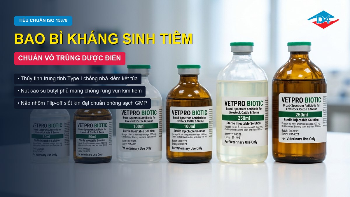 Sản xuất bao bì kháng sinh tiêm thú y vô trùng đạt chuẩn Dược điển