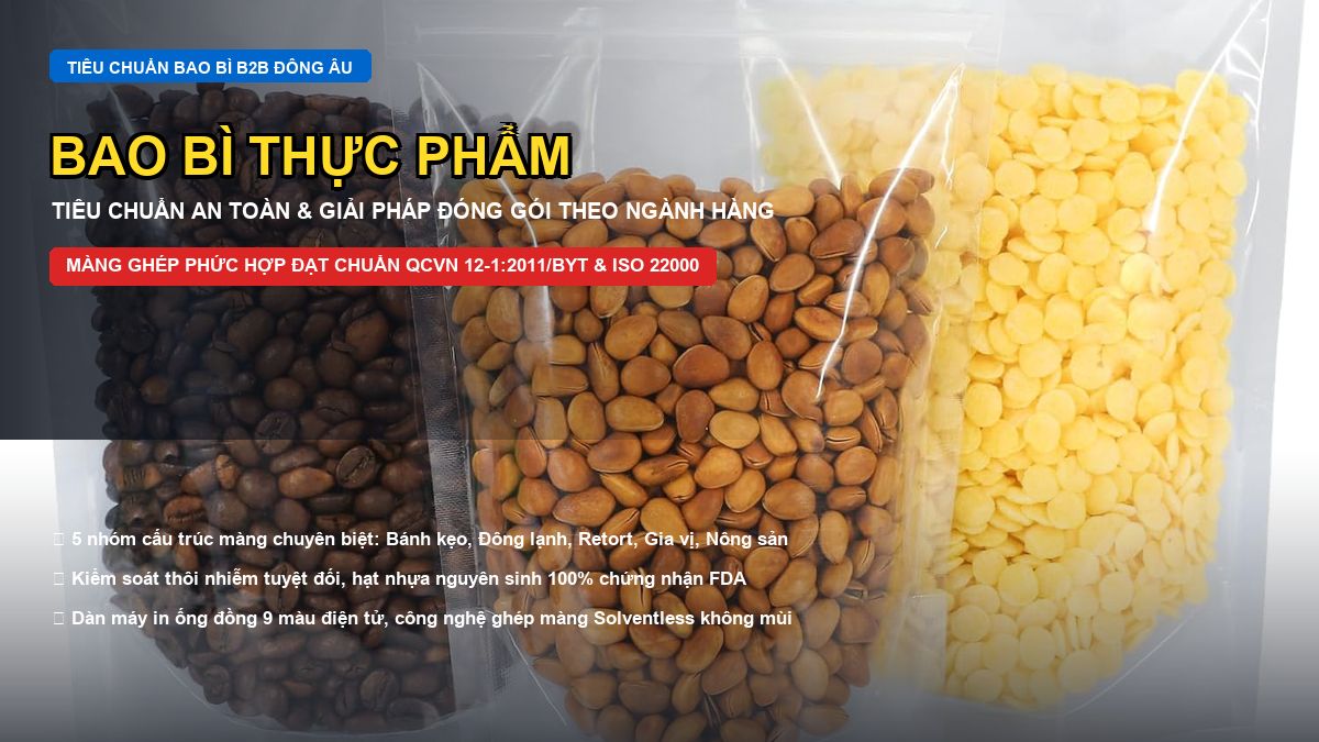 Bao bì thực phẩm màng ghép phức hợp đạt chuẩn an toàn vệ sinh QCVN 12-1:2011/BYT và ISO 22000