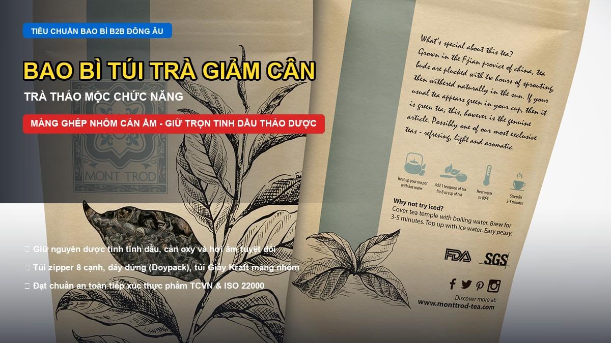 Bao bì túi trà giảm cân và trà thảo mộc chức năng màng ghép nhôm cản ẩm giữ hương