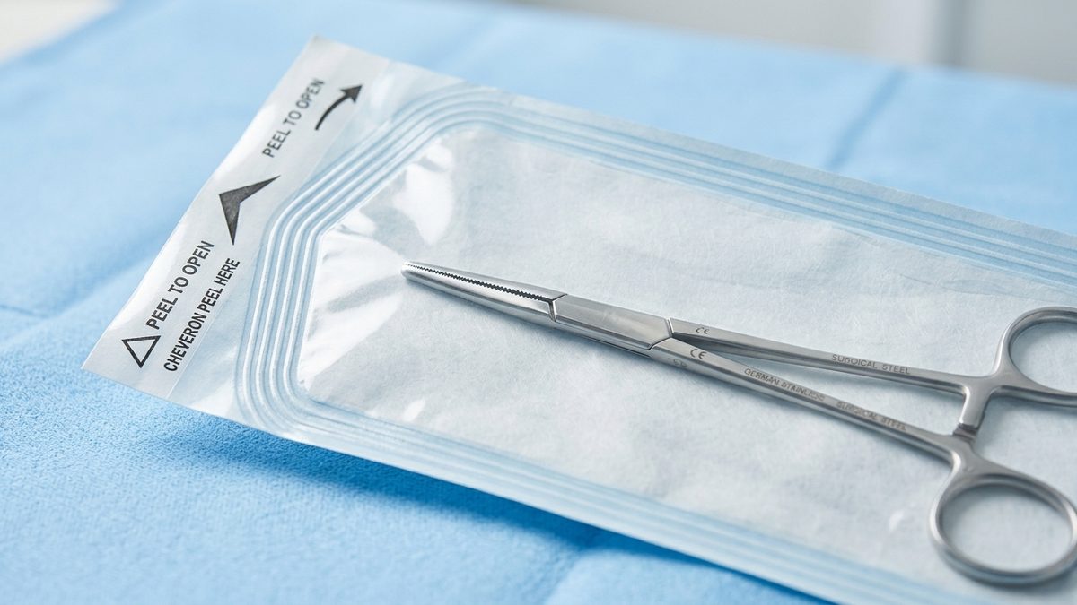 Túi ép tiệt trùng dụng cụ y tế một mặt màng trong suốt một mặt giấy y tế bóc êm Clean Peel