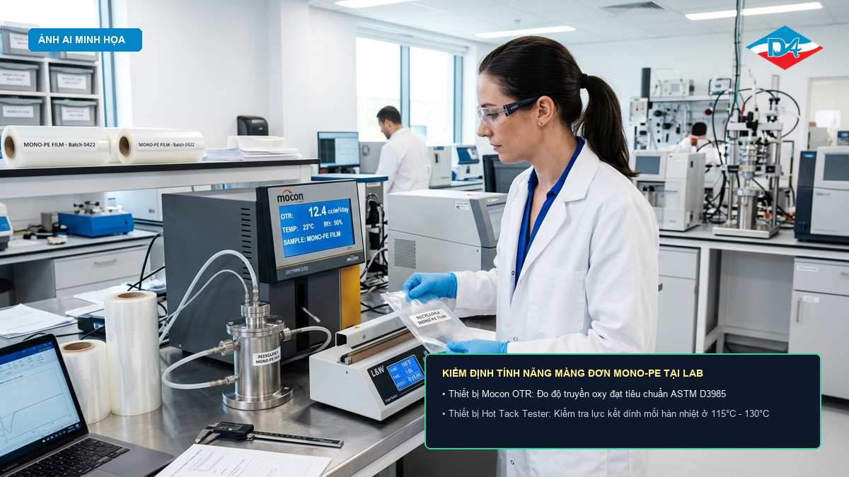 Thử nghiệm độ cản oxy OTR và độ bền đường dán nhiệt màng Mono-PE trong phòng lab