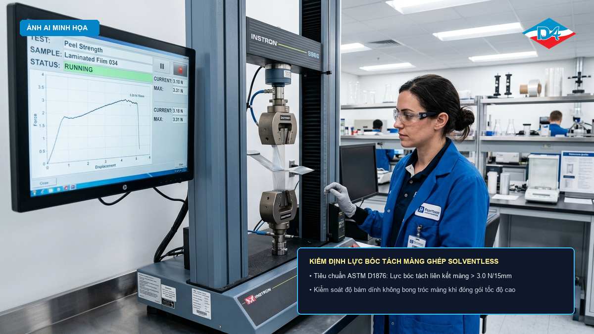 Thử nghiệm lực dán dính bóc tách màng ghép Solventless trên máy kéo nén phòng lab