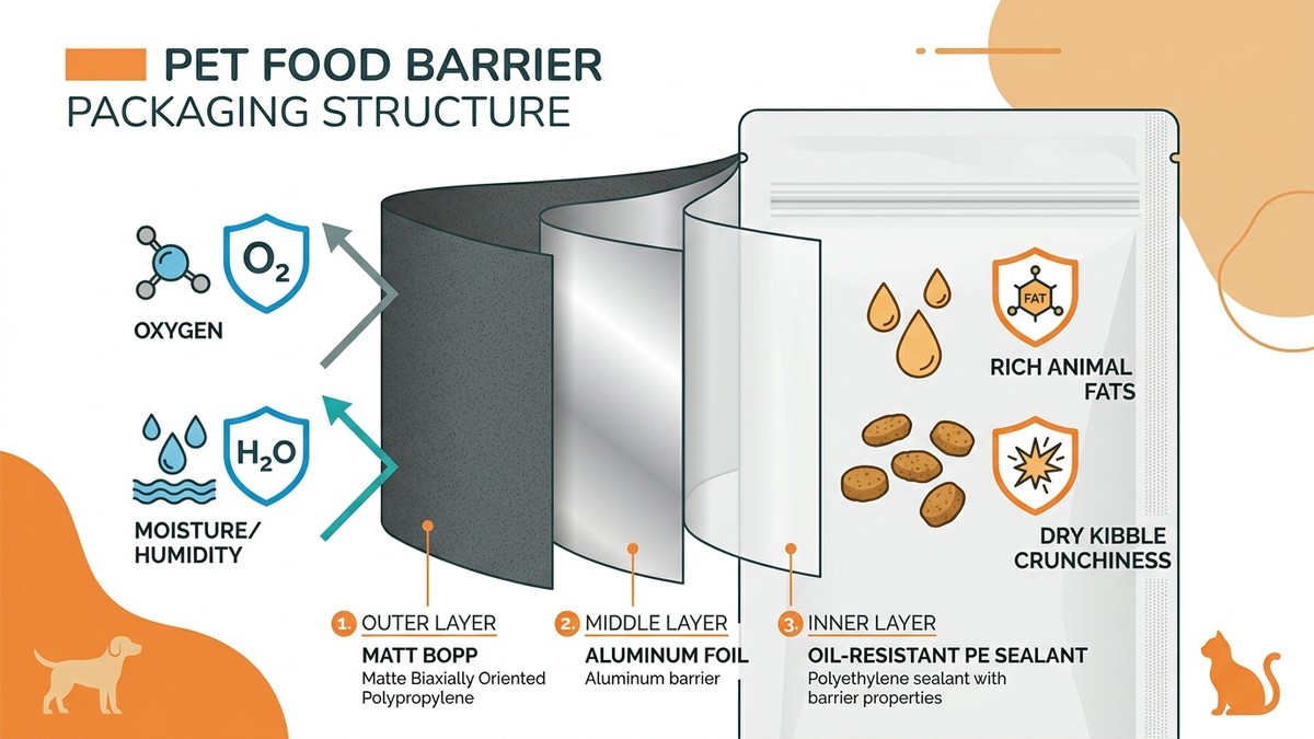 minh họa cấu trúc màng ghép bao bì thức ăn thú cưng