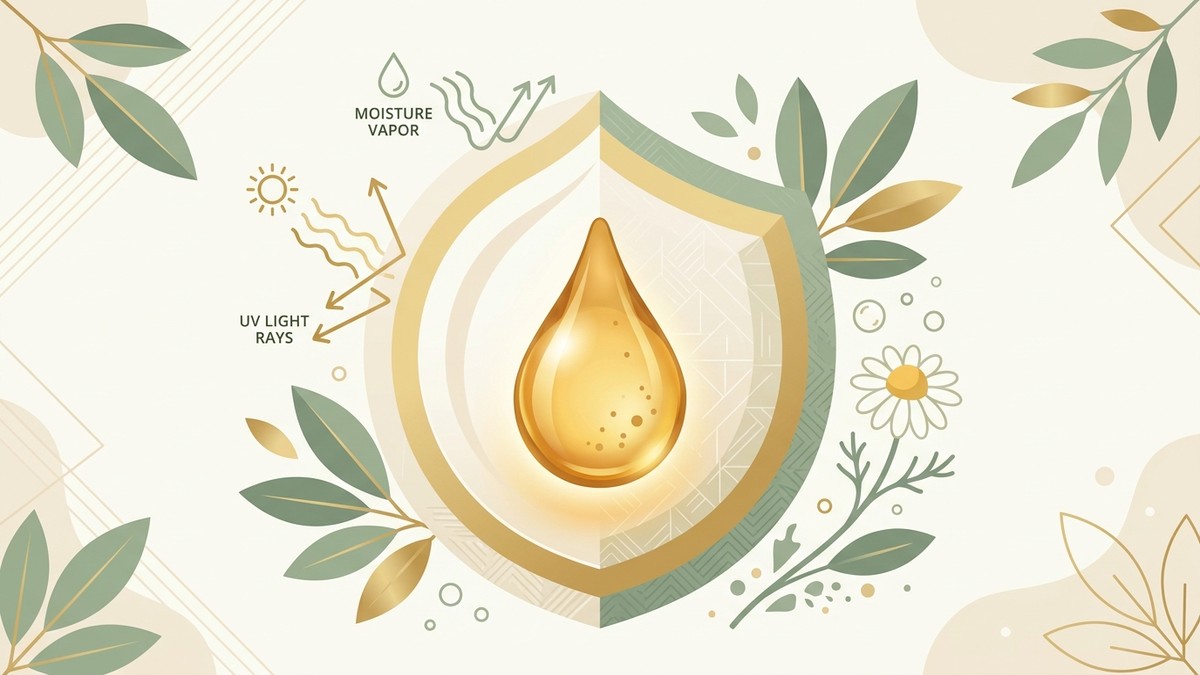 minh họa đồ họa cơ chế bảo quản bao bì viên serum dưỡng da