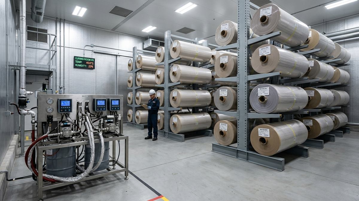 Hệ thống phòng ủ nhiệt Curing Room công nghiệp và cụm bơm định lượng keo hai thành phần tại nhà máy Đông Âu Packing