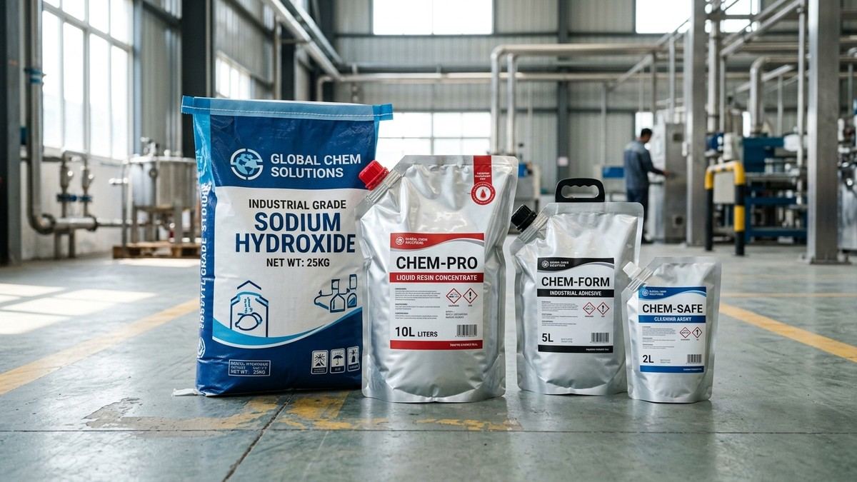 Quy cách túi màng nhôm và can mềm đựng dung dịch hoá chất công nghiệp thực tế